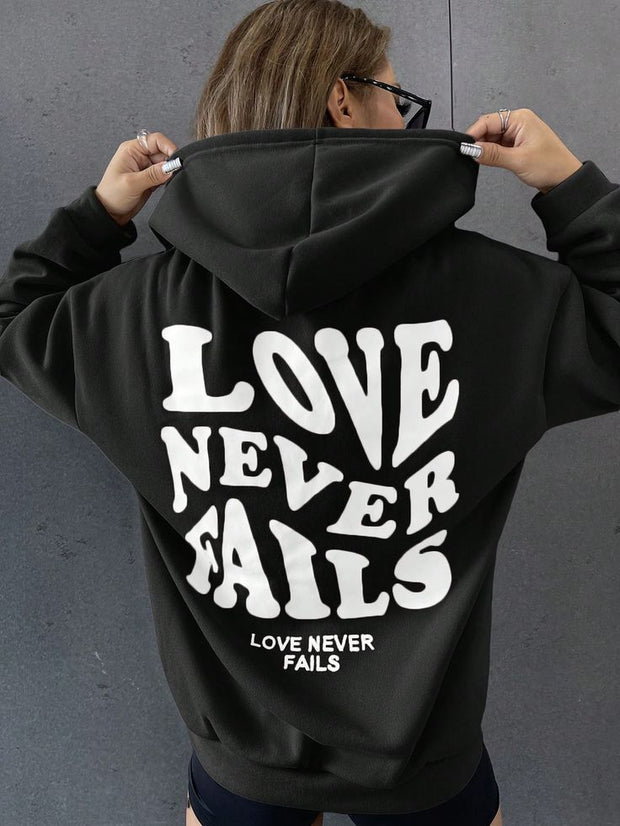 Slogan Graphic Drop Shoulder Drawstring Hoodie
