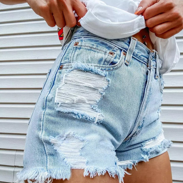 Skull And Bones Print Denim Shorts