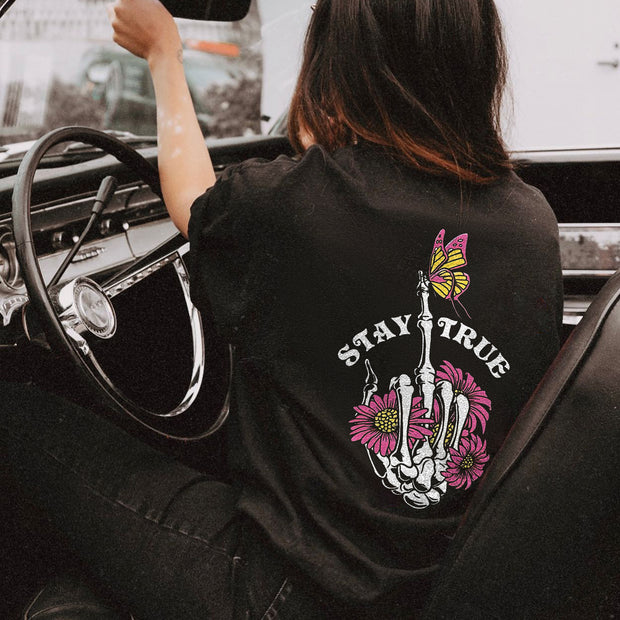 Stay True Skull Printed Women's T-shirt