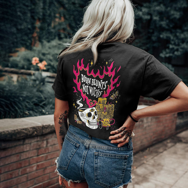 Burn Blunts Not Witches Skull Printed Women's T-shirt