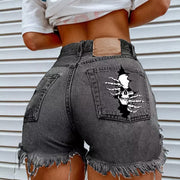 Skull And Bones Print Denim Shorts