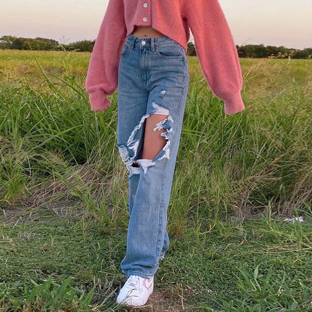 하이라이즈 루즈핏 와이드 레그 여성 청바지 