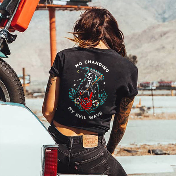 No Changing My Evil Ways Skull Printed Women's T-shirt