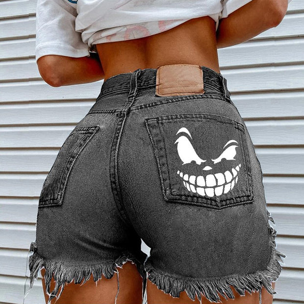 Skull And Bones Denim Shorts