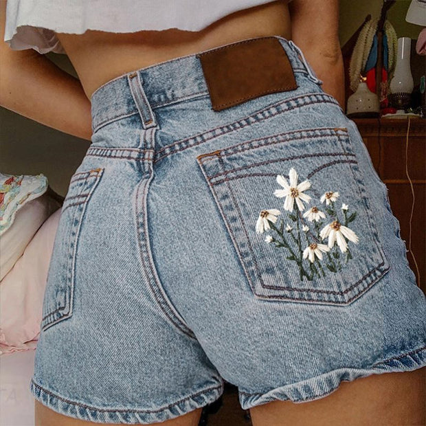 Floral Print Denim Shorts