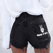 Skull and Bone Print Denim Shorts