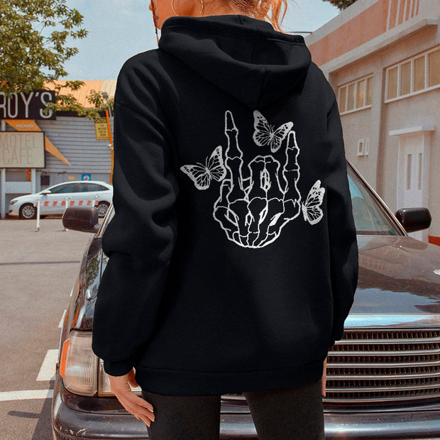 Butterflies Skull Hand Printed Women's Hoodie