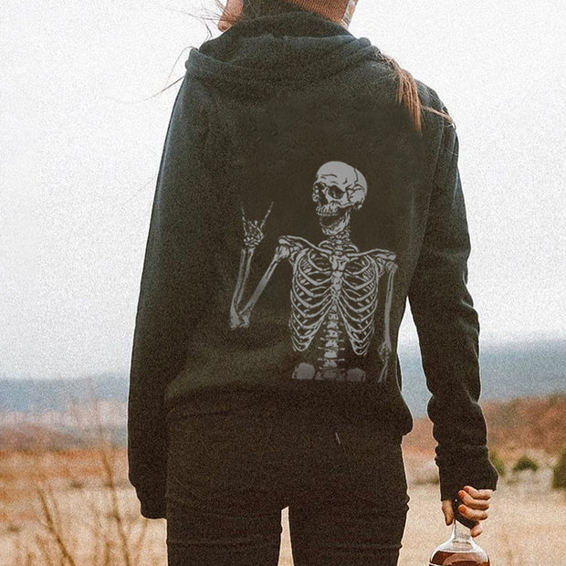 Happy Skeleton Printed Casual Comfortable Hoodie