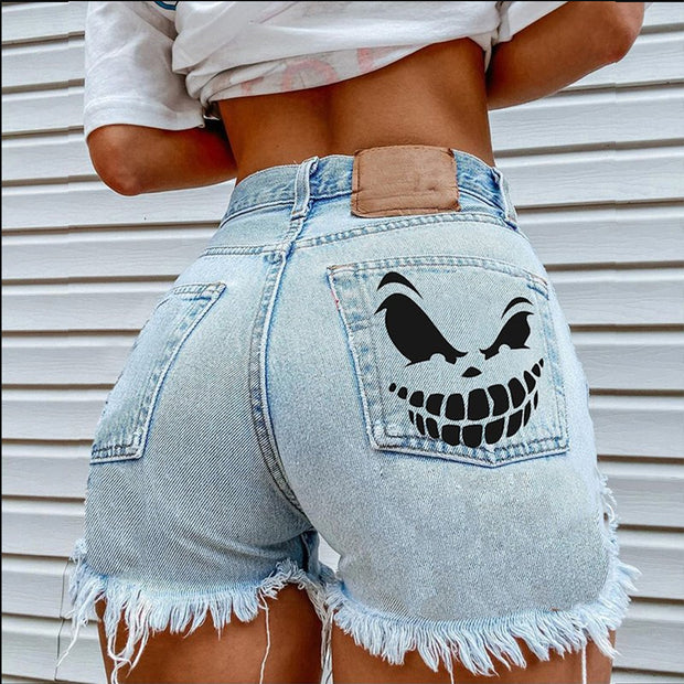 Skull And Bones Denim Shorts