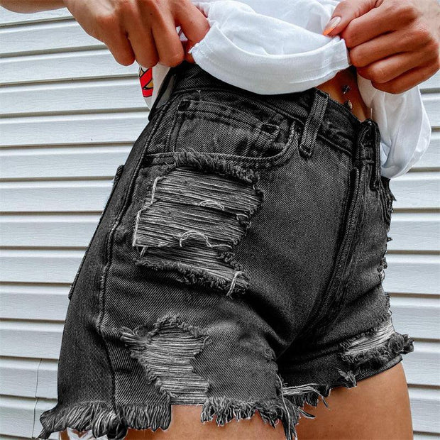 Skull And Bones Print Denim Shorts